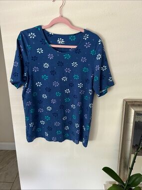 Gudrun sjoden blue organic cotton floral tee shirt L